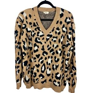 Entro By Anthropologie Women’s Long Sleeve Leopard Print V-neck Sweater Size XL
